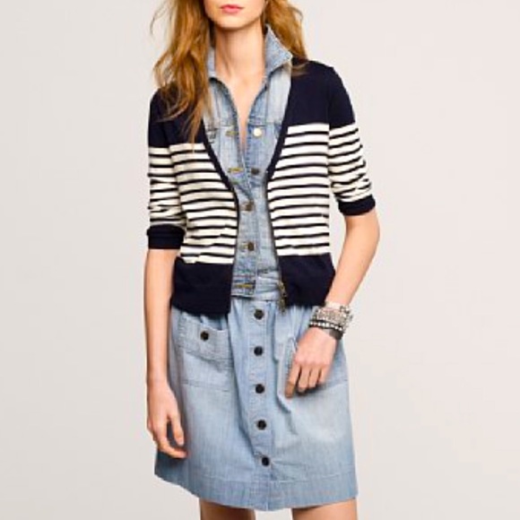 J. Crew Sweaters - J. Crew Merino Stripe Zip Cardigan